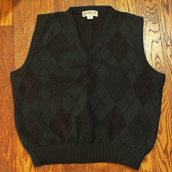 Vintage Sansabelt Sport Wool Sweater Vest Mens XL Green Navy Academia Preppy - Picture 1 of 9